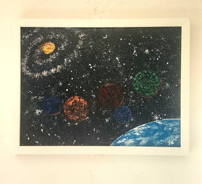 Far Away Solar System, Out of Control Abstract Painting on Canvas Framed