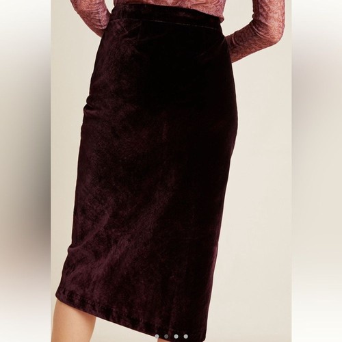 Falda midi de terciopelo Anthropologie Maeve con abertura frontal púrpura talla 14 - Imagen 2 de 13