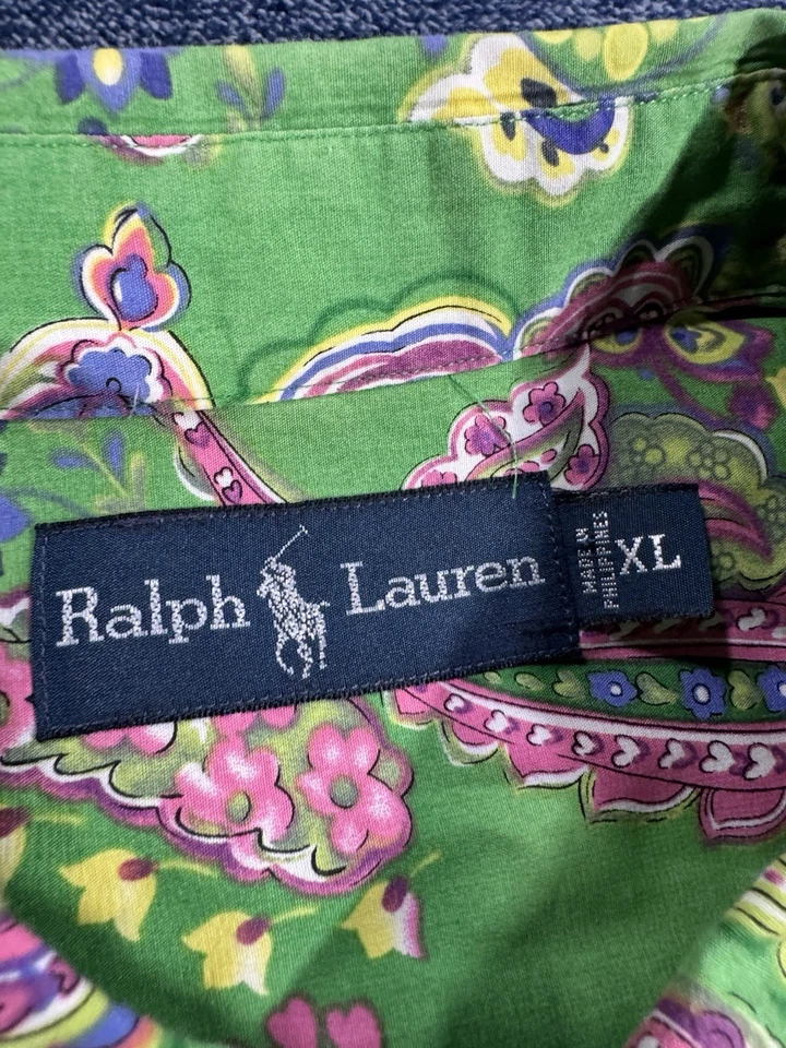 Camisa Polo Ralph Lauren De Colección Para Hombre XL Azul Verde Paisley AOP Manga Corta Foto 2 de 4