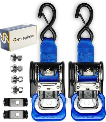 Strapinno 2PCS Stainless Steel Retractable Ratchet Straps (1 7/8 Blue Strap 