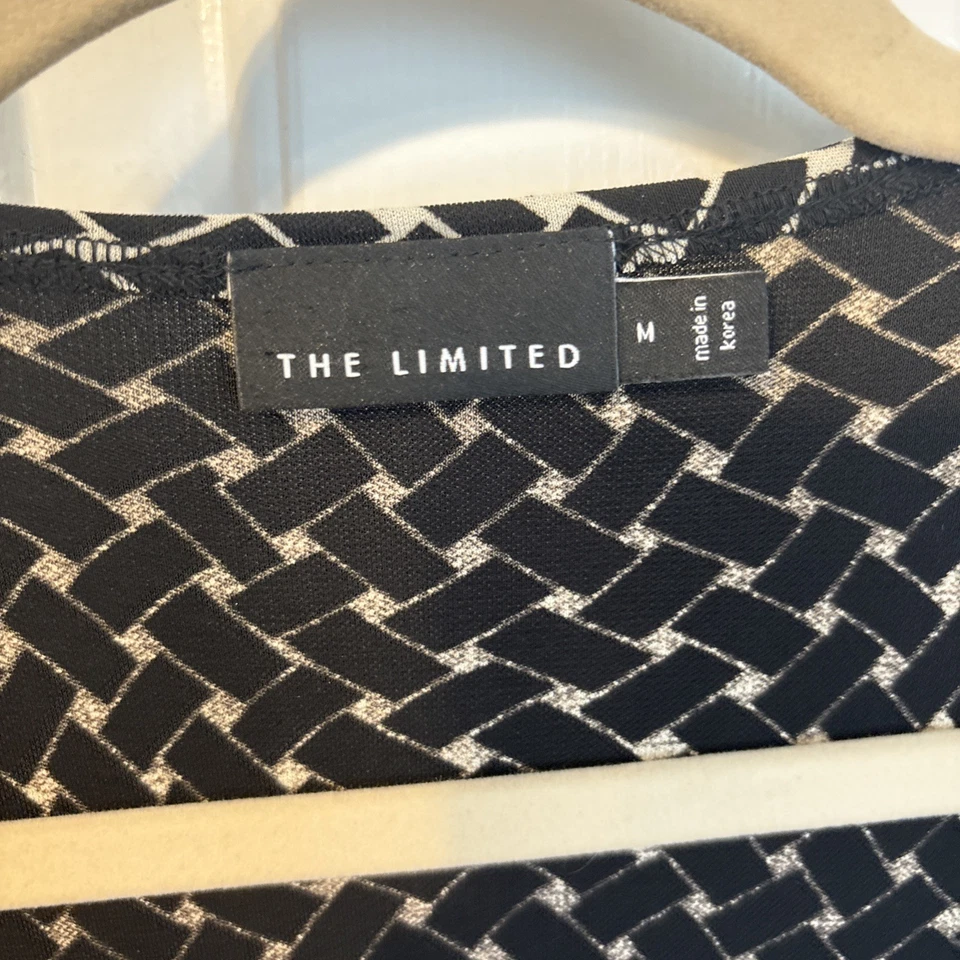 Vestido The Limited Feminino M Manga Longa Completo Preto Creme Geométrico Poliéster - Imagem 3 de 4