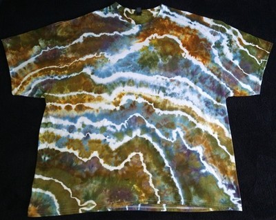 Earth Toned Blue, Green And Bronze Geode Ice Dye Tie Dye T Shirt ~ Sz 4XL