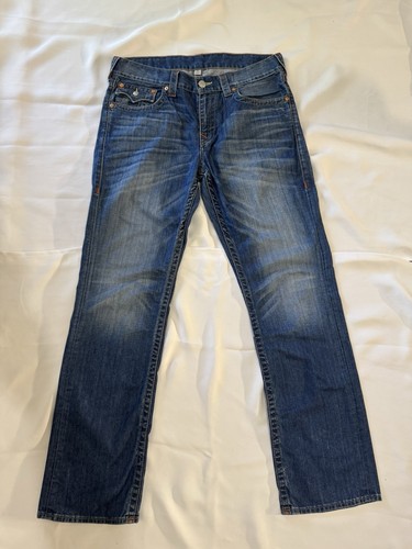TRUE RELIGION World Tour Men’s 34 Medium Blue Wash Straight Jeans 100% Cotton