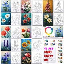 12Pcs 8x10 Pre Drawn Canvas for Painting for Adults Sip and Paint kit with De...