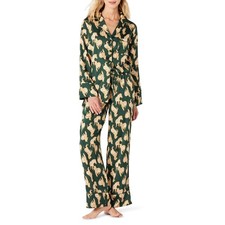 Amazon Essentials Women's XL Green Zebra Satin Pajama Set Long Sleeve 2 Piece