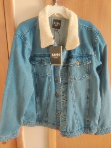 Borg Collar Denim Jean Jacket XXL 