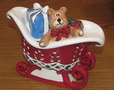 Blue Sky Clayworks Teddy Bear Sleigh T-lite Candle Holder Heather Goldminc NIB