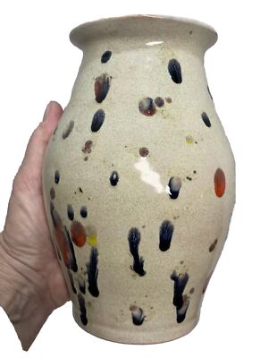 Handmade Pottery Vase Multi Color Drip Glaze Signed J Mull