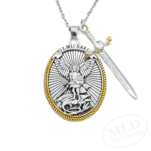 St. Michael Anhänger Halskette, oval Silber-Gold, Schwert Charm, Epheser 6:10 - Bild 10 von 10