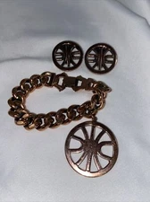 Vintage Renoir Copper Chain Bracelet with Matching Clip On Earrings Modernist