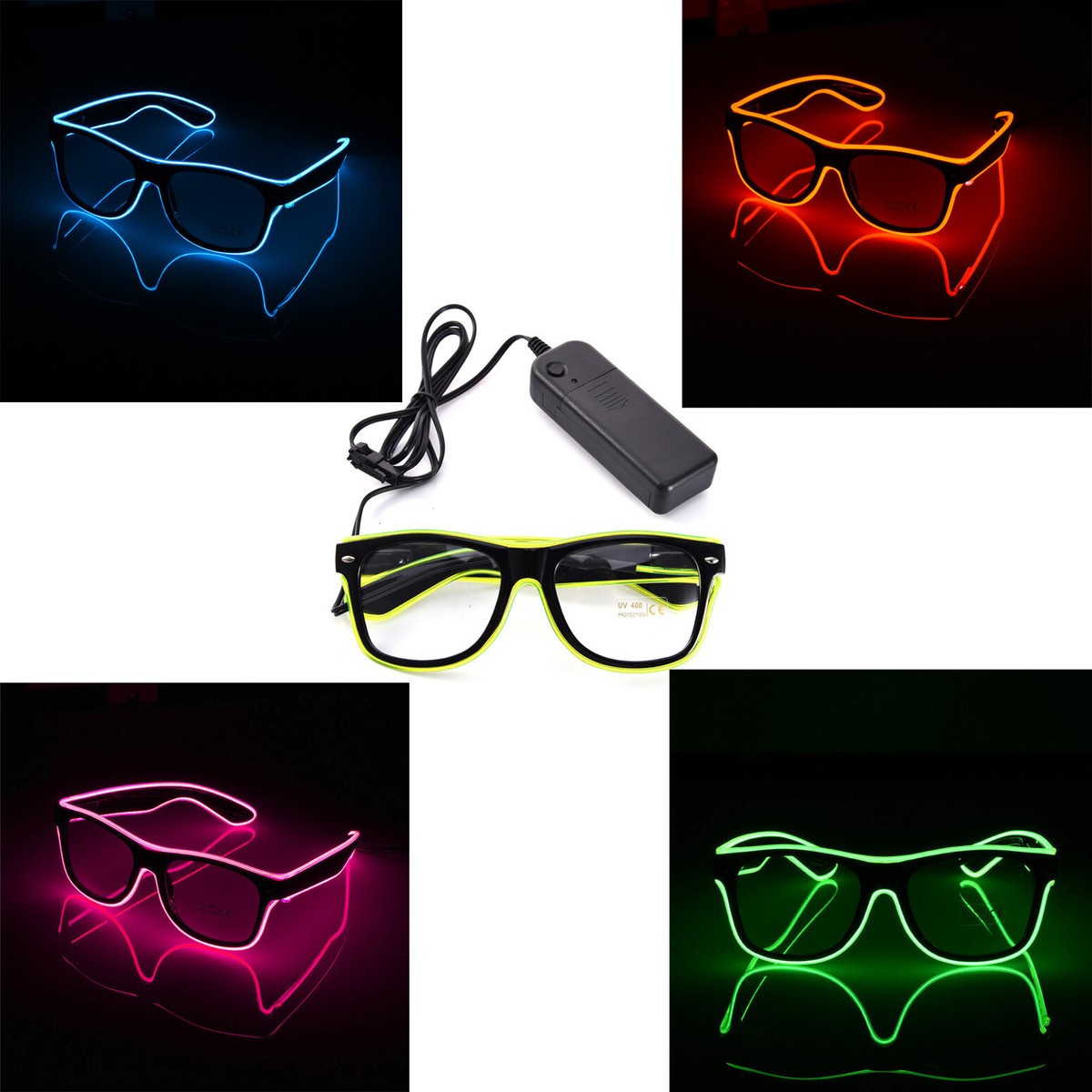 EL Wire Neon LED Light Sunglasses Eyewear Shade Nightclub Halloween Clear  Led