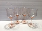 4 Vintage Floral Etched PINK Depression Stemmed Glasses Wine Water LOT