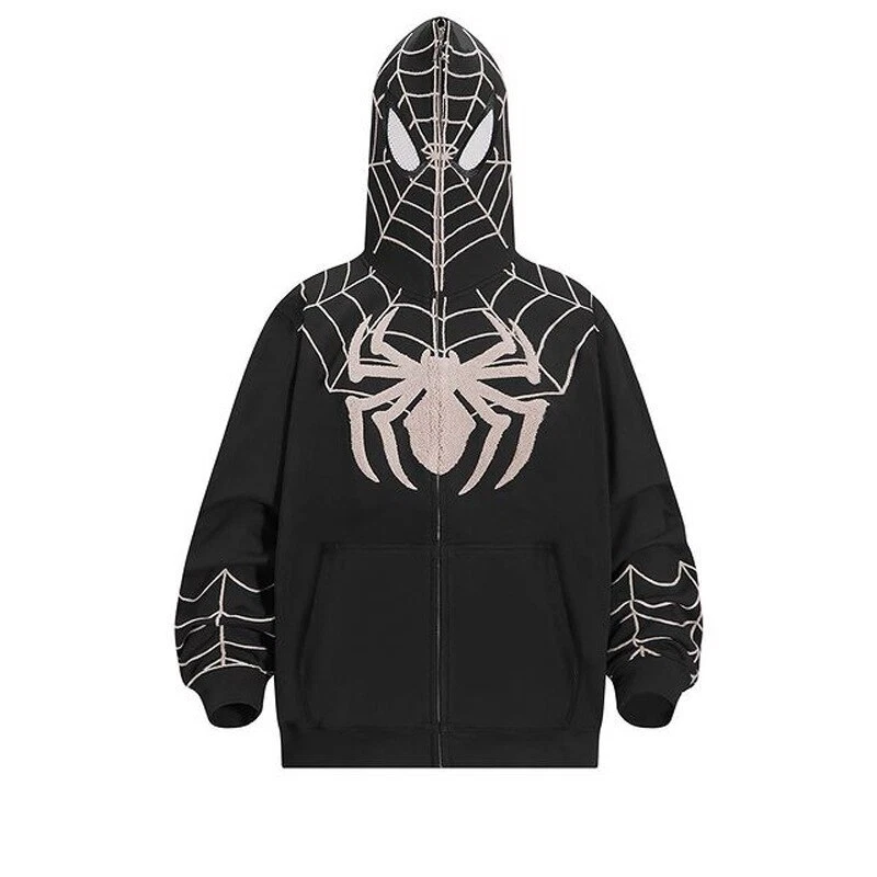 Spiderman Web Hoodie Hip Hop Full Zip Sweatshirts Jackets Coats
