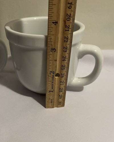 Set of 2 Pottery Barn Suppertime White Coffee Mugs Cups 3 1/2” Wide Rim Bistro - Picture 6 of 7