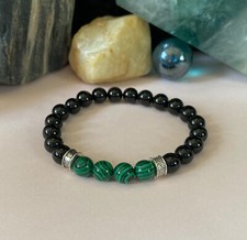 Men's Bracelet. Malachite  Black Tourmaline Gemstones. Masculine. Vitality.