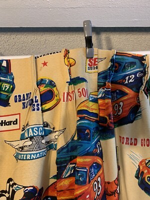 Vintage NASCAR , 3 Curtains Panels 60/70s Era Made By Sears & Lamp