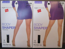 Lot of 2 Hanes Style Essentials Body Shaper Pantyhose Silky Sheer Black 1X / 2X