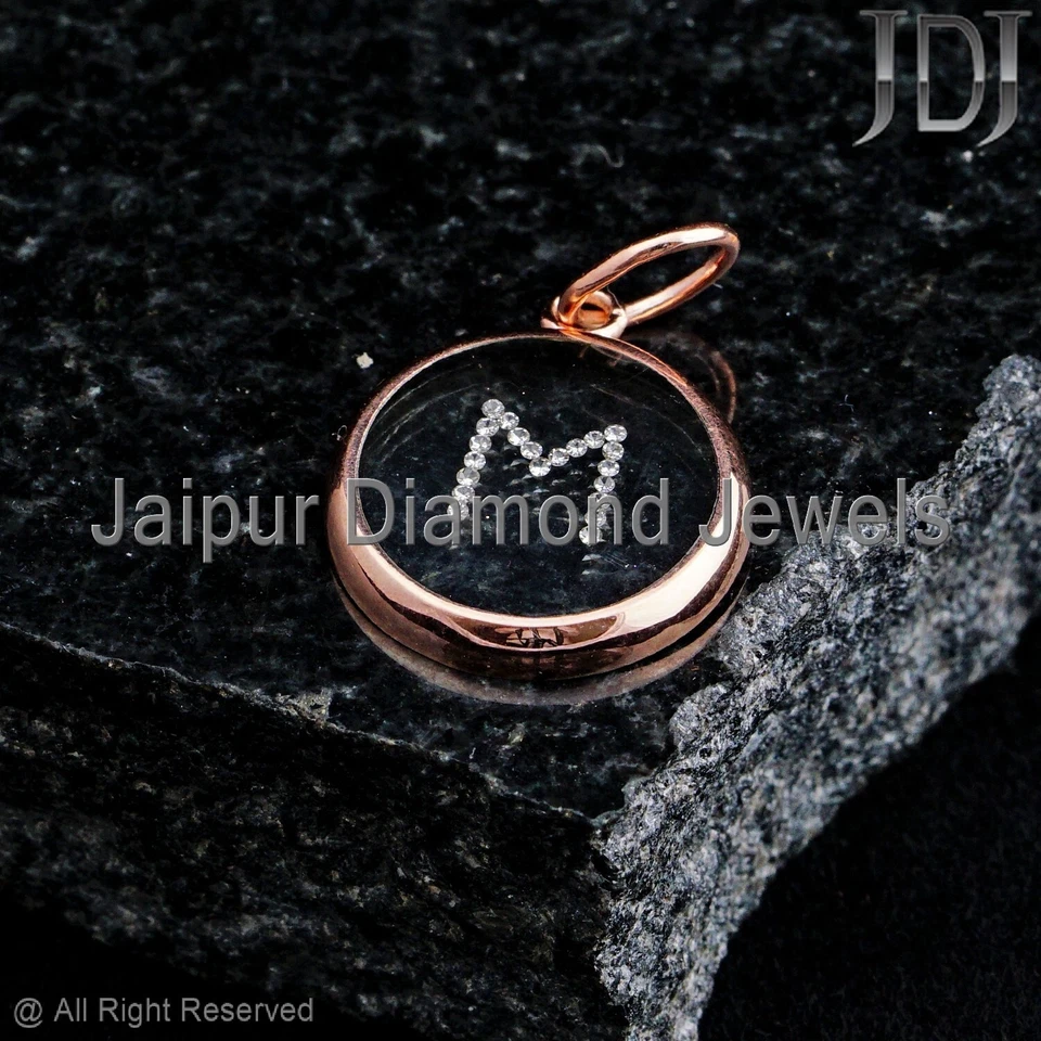 Colgante de cristal inicial personalizado diamante natural joyería oro rosa macizo 14k Foto 3 de 4