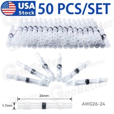 50pcs Solder Seal Sleeve Heat Shrink Butt Wire Connectors Terminals Waterproof