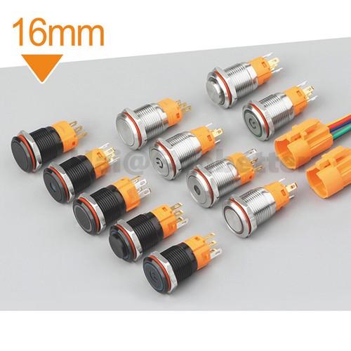 16mm Metall Drucktaster Druckschalter Rastend Tastend KFZ 3A LED Rot Grün Blau - Picture 6 of 19