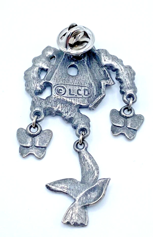 Broche prendedor vintage de peltre para casa de pájaros mariposa pájaro solapa naturaleza articulada 2,5" Foto 3 de 4