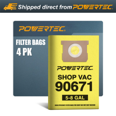 POWERTEC Shop Vac Bags 4PK for Shop Vac 90671 5-8 Gallon Shop Vacuum (75077)