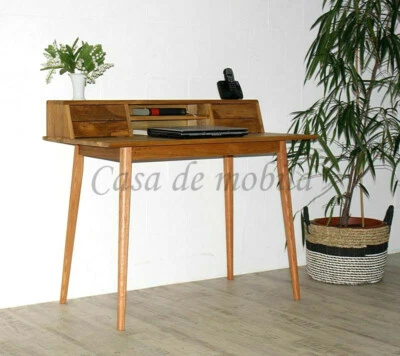 Massivholz Schreibtisch mit Aufsatz 110x90x58 Wildeiche massiv geölt Sekretär