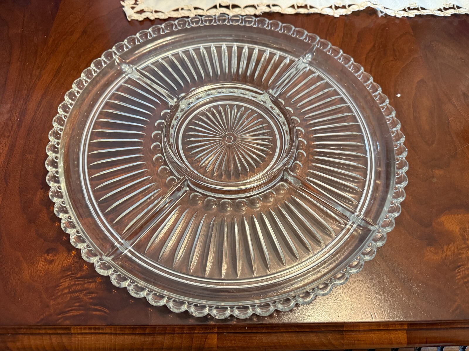 Vintage Round Clear Cut 5 Section Glass Relish Tray Dish 13