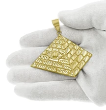 10k Gold Pyramid All-Seeing Eye Illuminati Pendant Egyptian Style Charm 2.3 inch