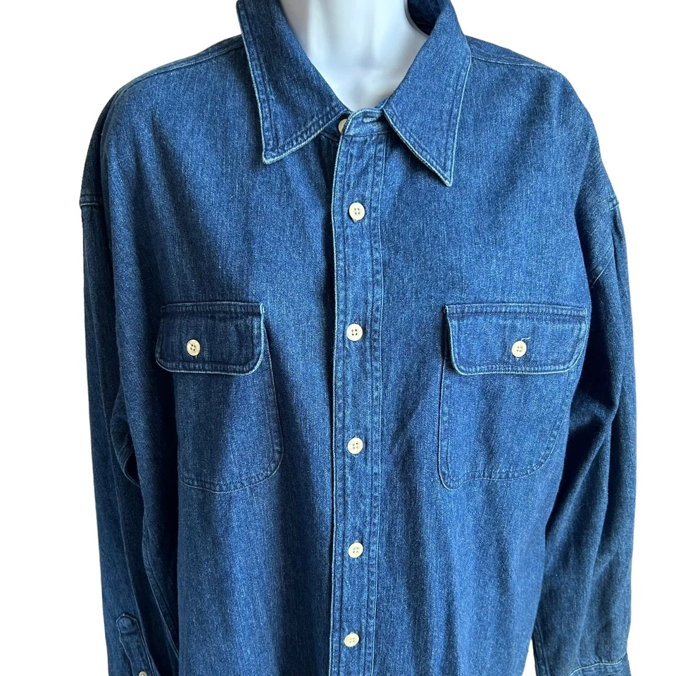 Maurices Denim Work Shirt Mens Size Large Vintage Made In Hong Kong NWT NOS - Image 2 of 4