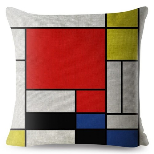Mondrian Yellow Geometric Stitching Throw Square Cushion Covers Linen Home Decor - Picture 35 of 38