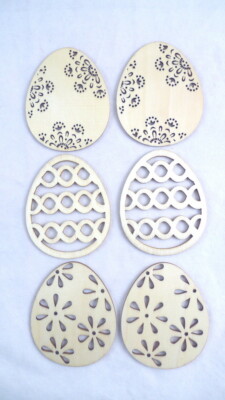 6 Laser Cut Out Wood EGG SHAPES Unfinished 3 DIFFERENT STYLES Easter 