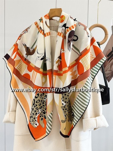2025 Sallys 70% Cashmere 30% Silk Stole Animal Print Double Face Scarf Shawl 53" - Picture 53 of 78