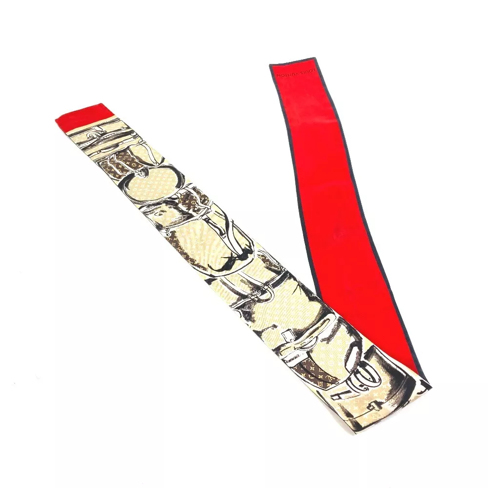 LOUIS VUITTON M73964 Monogram Bandeau-Trunk Scarf silk Beige/Red 