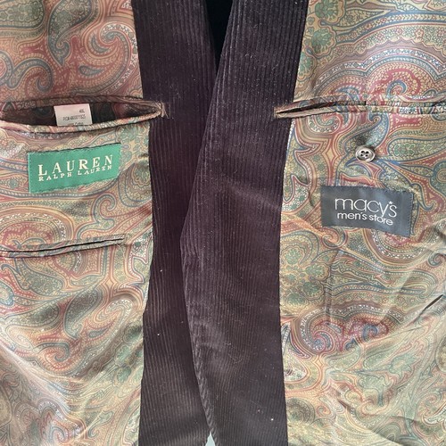 MEN Ralph Lauren Blazer Sport Coat Black Corduroy Macys 48T Paisley Liner - Picture 3 of 6
