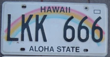 HAWAII License Plate   LKK - 666  Devil satanic evil Triple 6s