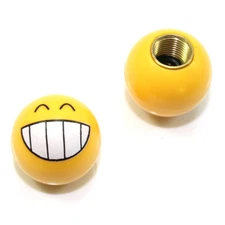 2 Custom Yellow Teeth Smile Face Air Wheel Tire Valve Caps for Bike-Motorcycle