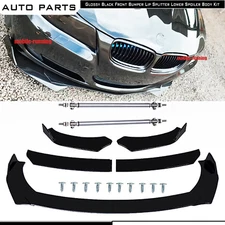 For BMW Car Front Bumper Lip Spoiler Splitter Gloss Black Bod Kit Strut Rods