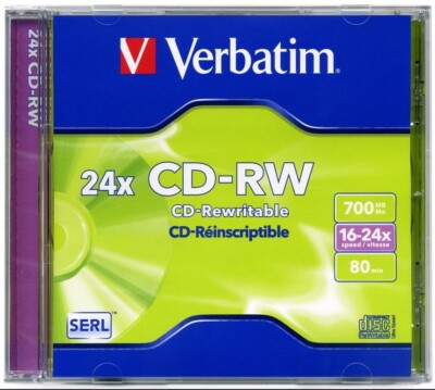 Verbatim CD-RW 16 -24 x - 80MIN / 700MB wiederbeschreibbare Rohling CDRW Disc NEU & VERSIEGELT