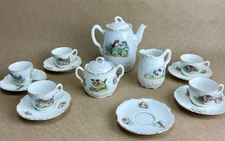 Antique Children’s Porcelain Tea Set 16pc Kittens Puppies German Transferware