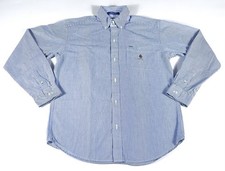 VTG 90s Tommy Hilfiger Men  s L Blue White Crest Striped Long Sleeve Button Down