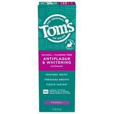 Tom’s of Maine Antiplaque and Whitening Toothpaste, Fluoride Free, Fennel, Si...
