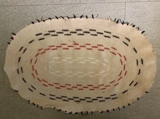 Vintage Handwoven Rag Rug Oval Cotton Natural Red  43" x 27.5” Handmade MCM Farm