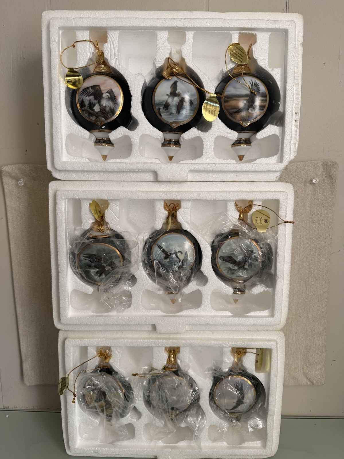 Lot Of 9 Bradford Exchange America The Beautiful Eagles Christmas Ornaments