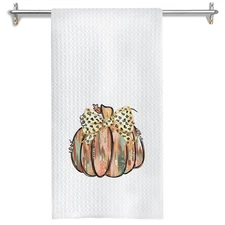 Glitter Pumpkin Fall Kitchen Towel, 16x24 In, Coquette Bow, Dish, Hand Towel