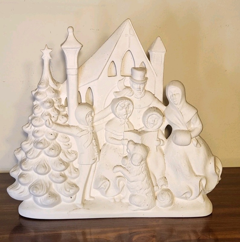 Rare Vtg Atlantic Mold Unpainted Ceramic Christmas Carolers Music & Light Tree