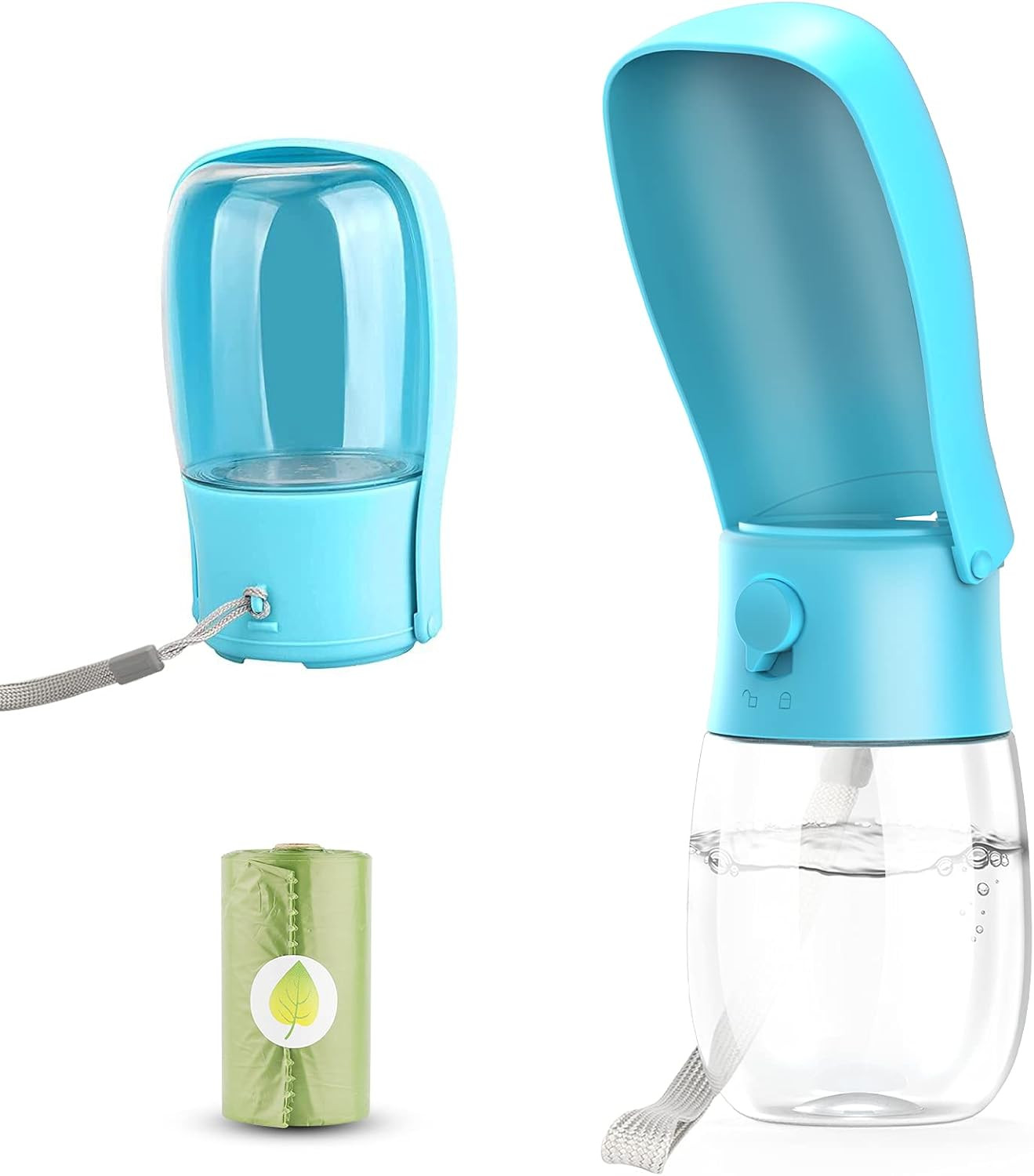 Dog Water Bottle - Foldable Dog Water Dispenser for Walking with Dog Waste Bag,