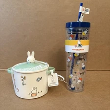 Miffy By Magenta MIFFY Floral Mini Baking Dish W/Lid Bunny Topper & TUMBLER Both