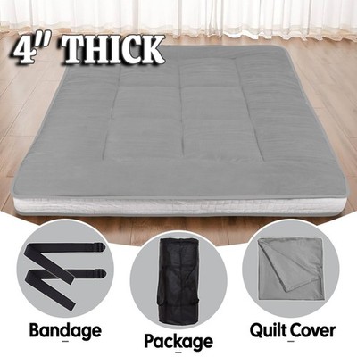 4'' Japanese Tatami Futon Roll-Up Mattress Memory Foam Floor Pad w/ Bag & Cover