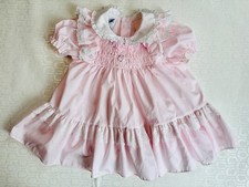 VTG 80'S POLLY FLINDERS PINK EMBROIDERED FLOWERS LACE TRIM DRESS RUFFLED 18 MOS